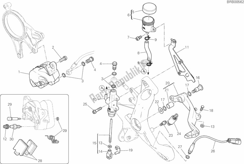 All parts for the Rear Brake System of the Ducati Monster 1200 S 2018